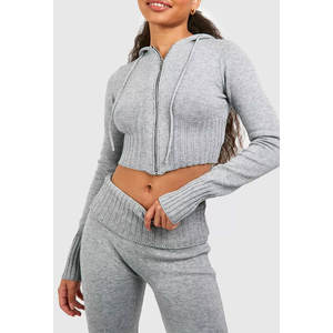 Wholesale Custom Women <b>Crop</b> Top <b>Hoodie</b> 100% Cotton <b>Zip</b> <b>Up</b> Streetwear Sweatshirt Fashionable Casual <b>Hoodie</b> for Women - Product Image 4