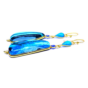 925 Sterling Silver Hanging <b>Earrings</b> <b>Gold</b> Plating Turquoise Chrysocolamalachite Big Classic <b>Vintage</b> Style Ladies Party Wear - Product Image 4