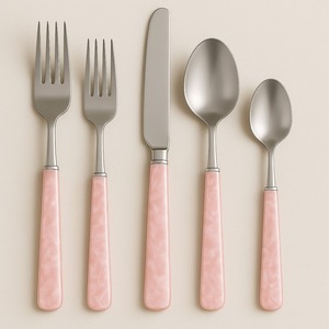 Juego de cubiertos de acero con espejo de 5 piezas, fregona rosa, mango brillante, cuchara de cena de acero inoxidable, tenedor, cuchillo, utensilio de mesa para bodas - Product Image 1