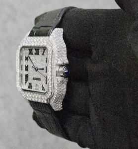 Gorgeous <b>Black</b> Roman Number Moissanite Diamond <b>Watch</b> with Leather Band Elegant Looking Hand <b>Watch</b> <b>for</b> Export Sale - Product Image 4