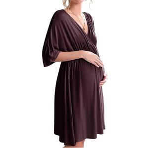 Vestido de Maternidad de Gasa para Mujer, Más Vendido, Color Sólido, Largo hasta la Rodilla, Informal, para Embarazo y Lactancia, Tallas Grandes - Product Image 3