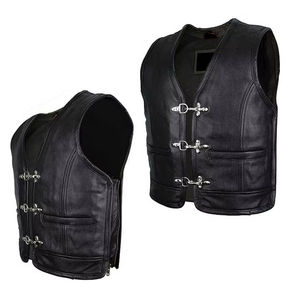 Gilet de motard professionnel pour homme 2026, qualité supérieure, en cuir de vache perforé noir, décontracté, en toile respirante, avec poche avant - Product Image 2