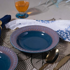 Juego de 4 Platos de Cerámica Azules Vintage de 7.5 Pulgadas, Vajilla Retro para Restaurante, Ecológica para el Hogar y Hoteles - Product Image 3