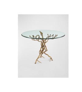 Coffee table with floral design in aluminum and reinforced glass ideal for <b>decorators</b> and minimalist living <b>spaces</b> - Product Image 5
