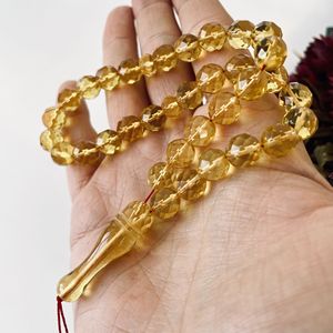 Tespih en ambre baltique fait main à facettes, jaune, Misbaha, 33 perles - Product Image 2