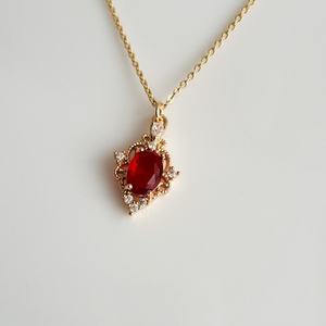 Collier avec pendentif en argent sterling 925 plaqué or 14 carats, rubis rouge vintage, filigrane, cadeau de fiançailles ou d'anniversaire pour elle - Product Image 3