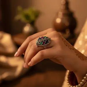 Anillo de Plata de Ley 925 con Piedra Preciosa Turquesa para Mujer, Diseño Geométrico, Chapado en Rodio, Material Platino, Engaste de Bisel, Regalo - Product Image 2