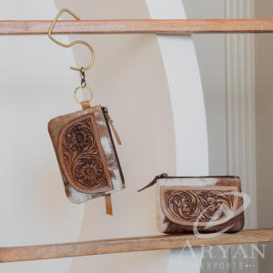 Cowhide & Tooled Leather Coin Purse With Keyring Western Change Purse <b>Women</b> Zipper Coin Pouch Custom Genuine Leather Mini <b>Wallet</b> - Product Image 3