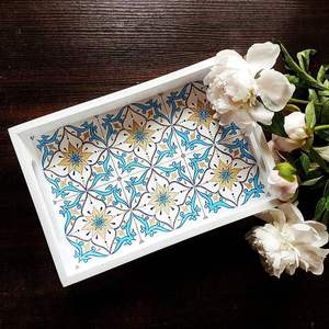 Bandeja de Madera de Lujo, Plato de Madera con Patrones, Bandejas Decorativas Blancas para Mesa de Centro, Desayuno en Casa, Cocina, Servir Comida - Product Image 1