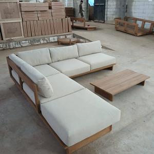 Ensemble de canapés de jardin modernes en teck pour l'extérieur, avec coussins imperméables, meubles de salon pour villa et cour. - Product Image 2