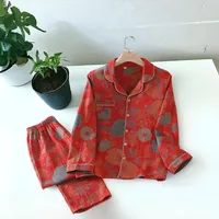 Ensemble de pyjama en coton pour femmes de haute qualité, élégant, imprimé floral rouge vif, respirant, thermique, printemps, été, automne, hiver, complet