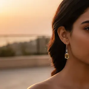 Boucles d'oreilles pendantes en argent 925 avec cristal et pierre précieuse citrine pour femme - Product Image 2