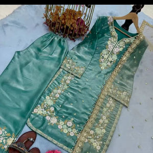 Conjunto de Fiesta de Dos Piezas para Mujer, Diseño Vintage, Bordado de Leopardo, Lona, por Encima de la Rodilla, con Palazzo y Dupatta para Ocasiones Especiales - Product Image 1