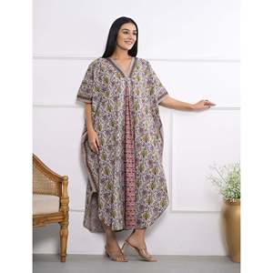 100% Cotton Hand <b>Block</b> <b>Printed</b> Kaftan Elegant Casual Lady Floor-Length Dress for Leisure & Valentine's Day - Product Image 3