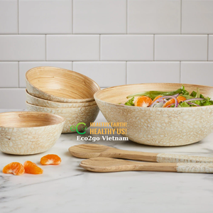 Bol à salade en bambou artisanal/bol pour animaux de compagnie en bambou avec prix le moins cher et logo gratuit d'Eco2go Vietnam - Product Image 6