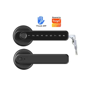 electronics interior biometric handle doorlock security digital ttlock tuya APP wifi keyless fingerprint door lock for home