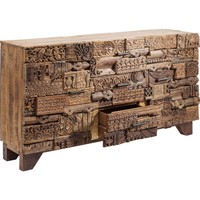 Buffet de salle à manger en bois massif avec sculptures tribales, style Mid-Century Modern, recyclable, pour salon, chambre, hôtel, cuisine