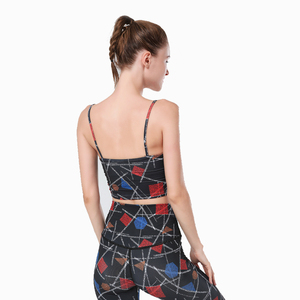 Women's Geometric Print Yoga Set Women High Waist Leggings Crop <b>Top</b> Spaghetti Strap Two Piece Workout Wear Full Length Seamless - Product Image 6