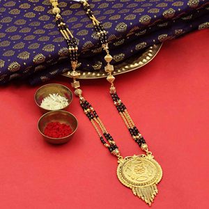 Venta al por mayor 24K Micro Gold Long Pendant Mangalsutra para mujeres casadas, Indian Long Mangalsutra, Daily Wear Gold Finish Mangalsutra - Product Image 1