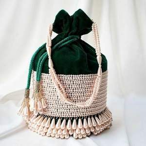 2024 hermosa botella terciopelo verde bolsos de noche fiesta boda muñeca Pottli cuentas de cristal Dabka trabajo adorno hecho - Product Image 1