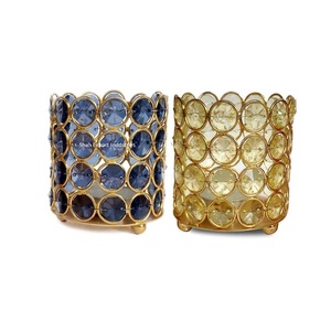 Portavelas votivo de cristal dorado/Metal, centros de mesa de lujo de forma redonda para suministros para fiestas y eventos de boda - Product Image 4