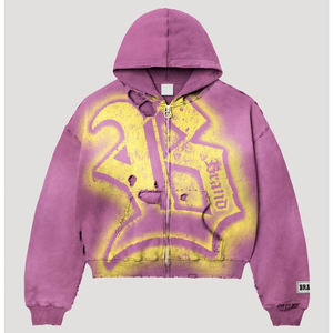 Vente en gros 2026, sweat à capuche zippé court en molleton 360 g/m² avec logo imprimé numérique, sweat à capuche vintage lavé pour hommes, mode - Product Image 4