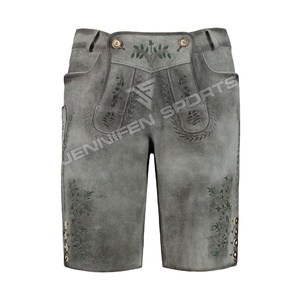 Pantalones Cortos de Cuero Vintage para Hombre, Estilo Oktoberfest, de Piel de Vacuno Genuina, con Bordado y Cierre de Botones Delanteros - Product Image 1