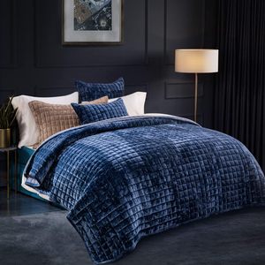 Ensemble de couette en velours de luxe <span class=keywords><strong>bleu</strong></span> <span class=keywords><strong>marine</strong></span> King Size, ensemble de couette en velours, couvre-lit surdimensionné ensemble de literie matelassé - Product Image 5