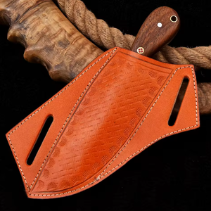 มีดดาบเหล็กดามัสกัสแบบสั่งทำขายส่ง OEM ด้ามจับทำจากกระดูก พร้อมปลอกหนัง สำหรับล่าสัตว์และใช้งานทั่วไป - Product Image 6