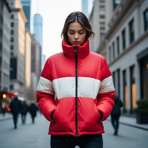 แจ็กเก็ตบุขนเป็ดแบบซิปเต็มรูปแบบลำลองคอปกตั้งสีทึบเสื้อโค้ทขนปลาปักเป้าทรงหลวมพอดีตัวสำหรับผู้หญิง - Product Image 1