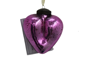 Adornos de corazón colgantes de Navidad de hierro y vidrio púrpura antiguos decorativos hechos a mano para colgar a granel - Product Image 1