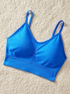 <b>Blue</b> Two Piece Yoga Set Women Spaghetti Strap Sports <b>Bra</b> And Shorts Seamless Solid Color Mid Waist Elastic Waist Workout Wear - Product Image 2