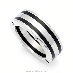 Anillo de Acero Inoxidable de Alta Calidad con Esmalte Negro a Rayas, Estilo Industrial <span class=keywords><strong>Punk</strong></span> para Hombre con Remaches, Joyería de Moda - Product Image 3