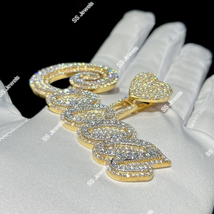 Pendentifs Breloques Lettres Personnalisés Faits Main pour Hommes, Bijoux Fins Hip Hop en Argent Sterling Plaqué Rhodium avec Moissanite VVS Taillée - Product Image 6