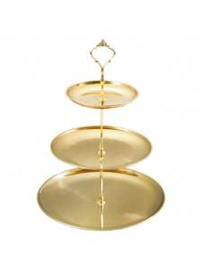 Exhibidor de Postres de Dos Niveles de Metal de Lujo Premium con Asa de Anillo, Acabado Dorado y Plateado, para Decoración de Mesa de Bodas y Fiestas - Product Image 5