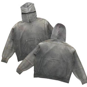 Sweat à capuche lourd sans ficelle personnalisé hommes en détresse surdimensionné blanc acide Vintage lavé à l'acide sweats à capuche pour hommes - Product Image 1