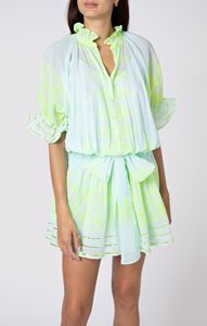 Vestido Midi 100% Algodón, Cuello en V, Estilo Bohemio, Estampado Azul Cielo Neón, Diseño Colorido, Cintura Ajustable con Lazo, Incluye Slip, Tejido Ecológico - Product Image 3