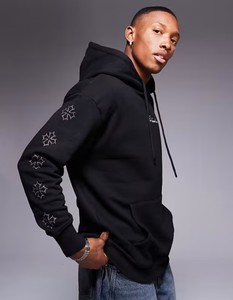 Vente en gros de sweatshirts à capuche d'hiver unisexes pour adultes 100% coton pull ample en polaire thermique avec détails en strass - Product Image 6