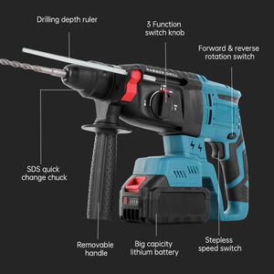 Marteau perforateur électrique sans fil 21V, outil électrique sans fil rechargeable, perceuse à percussion sans fil - Product Image 2