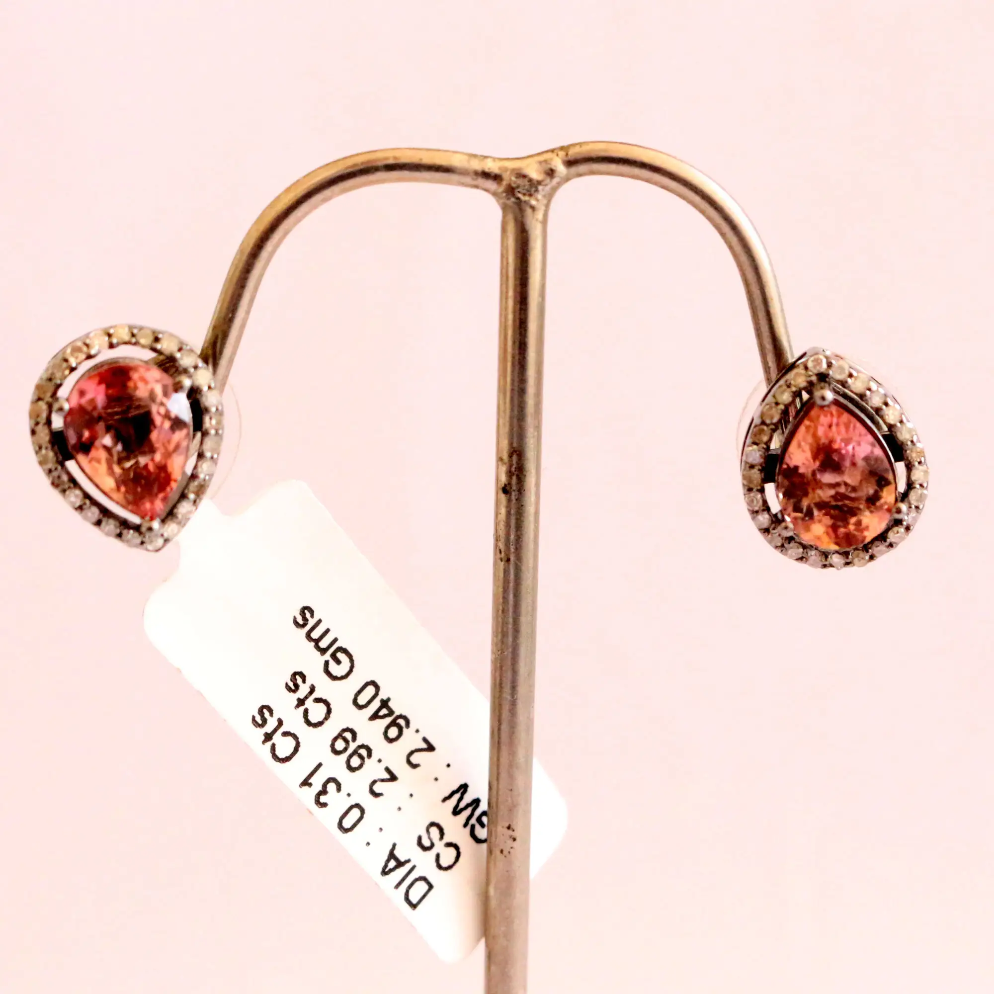 여성용 웨딩 빅토리아 귀걸이 인도 도매 보석 천연 다이아몬드와 전기석 18k 로즈 골드 귀걸이