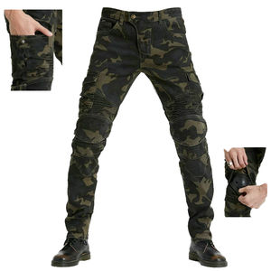 Pantalon de moto cargo robuste avec doublure en aramide camouflage olive, protection des genoux certifiée - Product Image 1