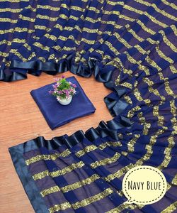 Vêtements de fête Nouvelle doublure de séquence attrayante Belle couleur bleue Saree avec chemisier non cousu par Alphanumero Corporation Alphanumero - Product Image 4