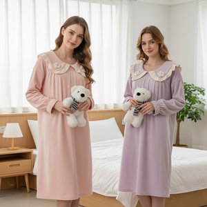 Pyjama en velours d'hiver pour femmes, longue chemise de nuit, nouvelle arrivée printemps, vêtements de nuit en polaire Sea Island, couleur unie, vêtements amples pour la maison - Product Image 1