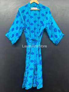 Boho Crepe <b>Silk</b> Sari <b>Kimono</b> Robe | Handmade Womens Wrap with Elastic Waist | Spring Summer Autumn Beachwear Loungewear Gift - Product Image 5