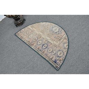 Tapis en laine turque vintage de 2.5x1,5 pieds, tissage plat en patchwork beige et bleu avec support en latex pour décorations de salon - Product Image 2