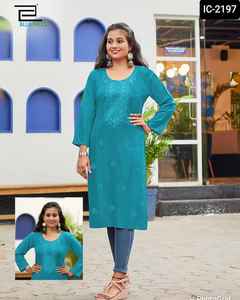 Ropa de estilo indio para mujeres, falda de trabajo con bordado pesado, hendidura lateral lista para Kurti, talla grande disponible, diferentes colores - Product Image 3