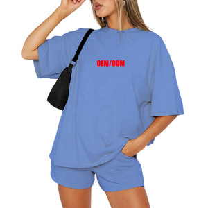 OEM แฟชั่นที่กําหนดเองสตรีแขนกลาง Loungewear เสื้อยืดลําลองพิมพ์เปล่าแบบกําหนดเองและชุดสั้น - Product Image 6
