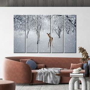 Lienzo Impreso: Arte Mural de Ciervo en Paisaje Invernal, Decoración Elegante para el Hogar, 5P: Enmarcado para Galería - Product Image 1