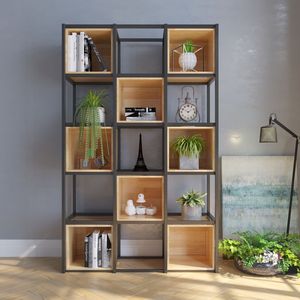Wooden Square <b>Bookshelf</b> with Metal Frame for Living Room Decor-SFKS009 - Product Image 2