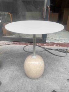 Mesa de centro de mármol de estilo Simple moderno con pata de hierro recubierta de polvo dorado Mesa lateral extensible de moda Mesa de comedor Tapa de mármol - Product Image 3